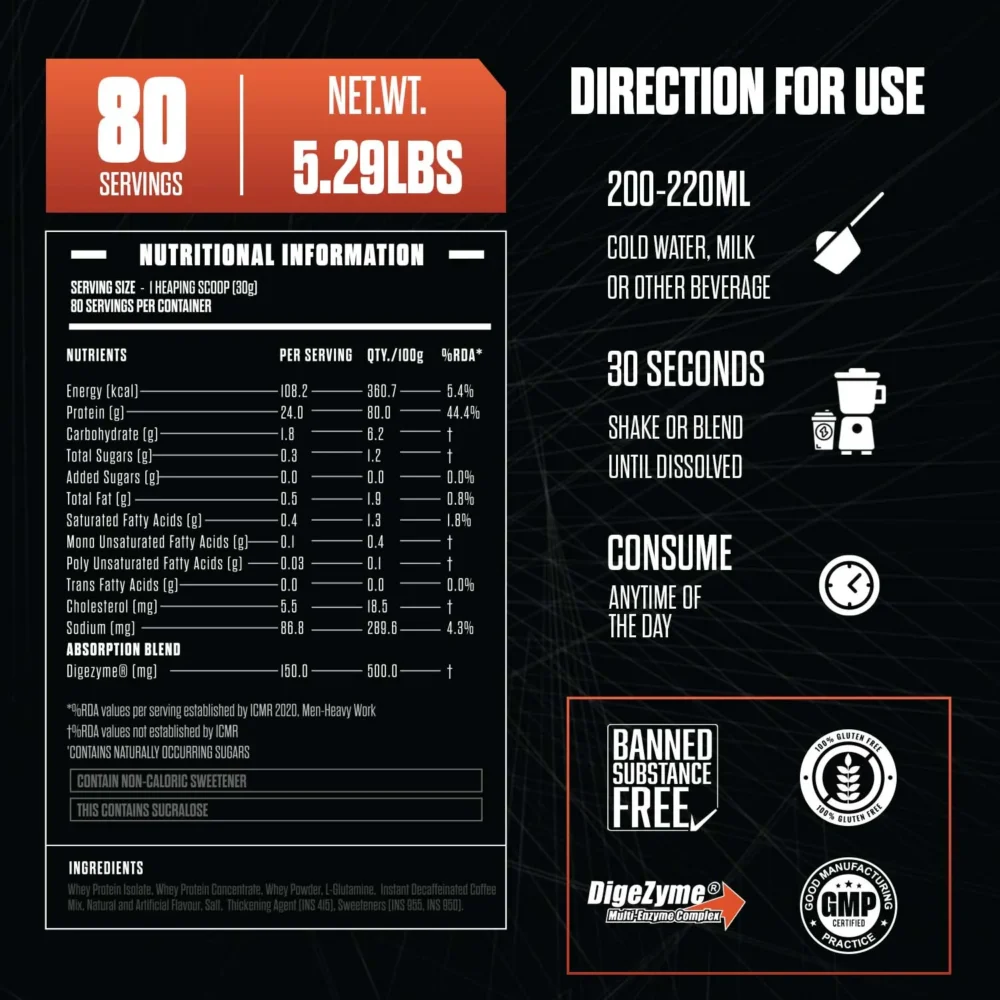 nutritional information and the right direction for use of the priority 5.29lbs by exaltsupps