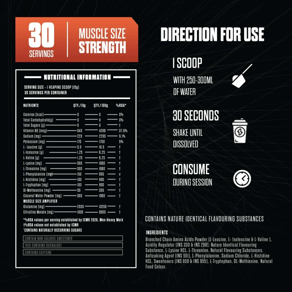 nutritional information and the right direction for use of the revival (EAA)-exalt supps