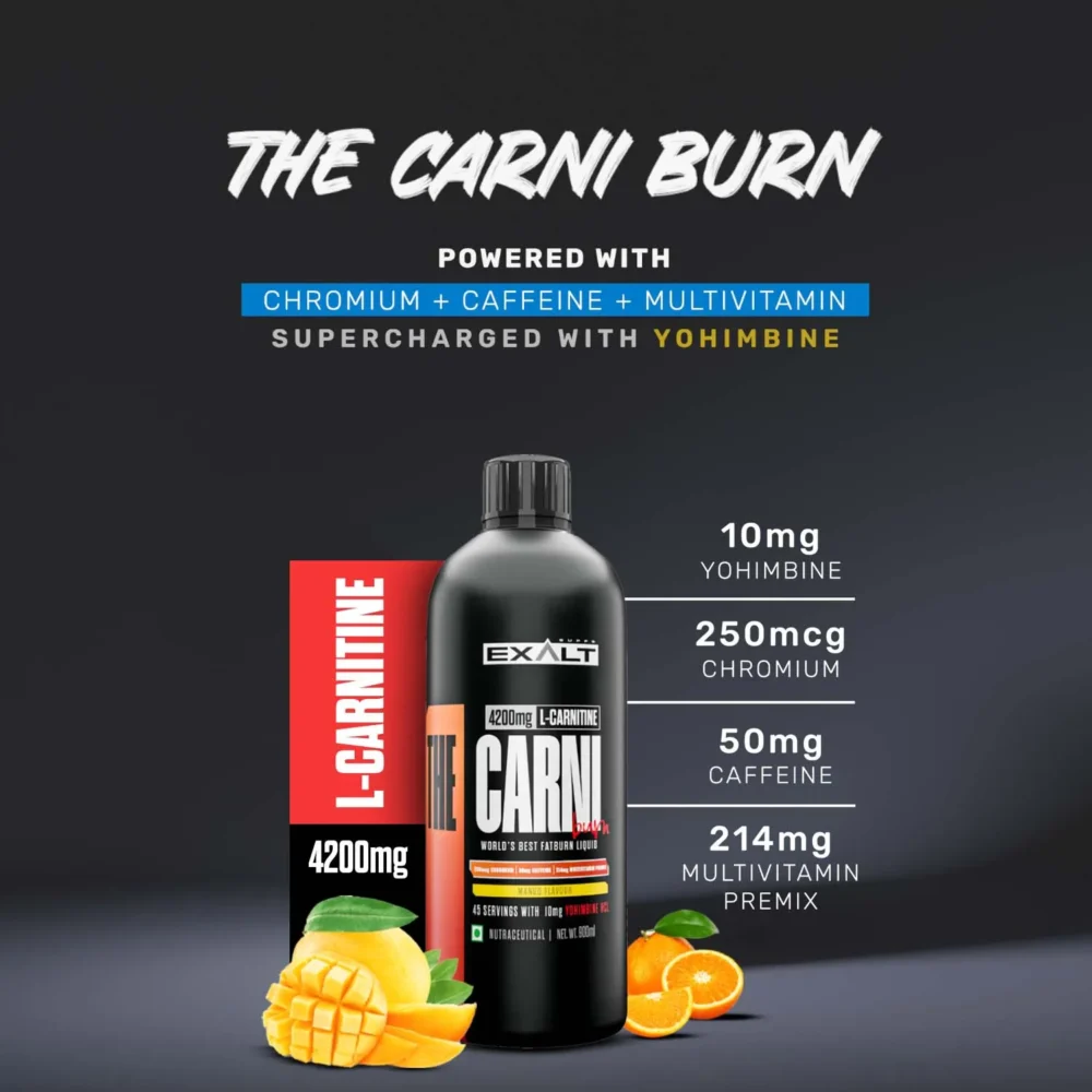 a bottle of The Carni burn-A liquid fat burner and it's composition by Exaltsupps