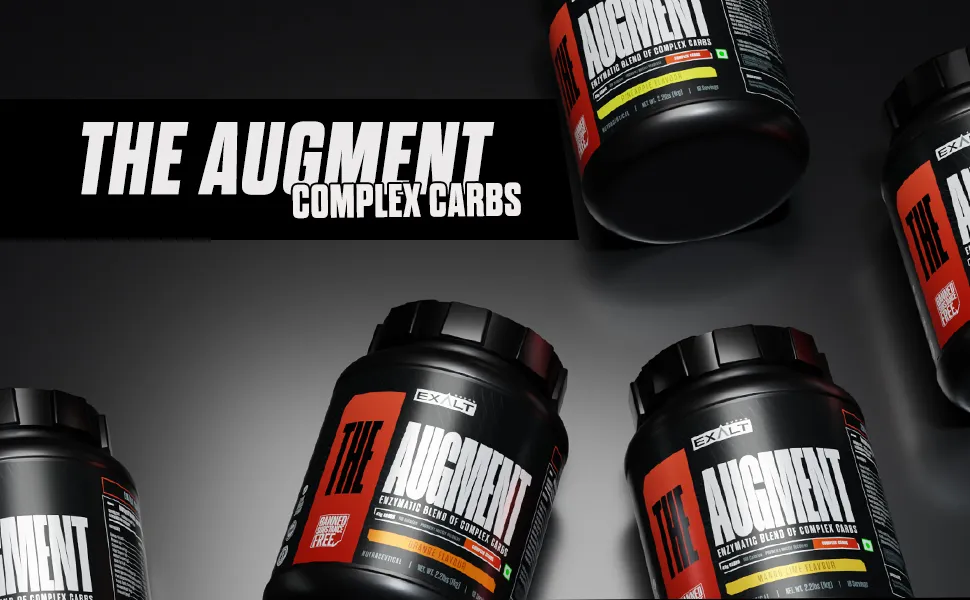 5 jar on the floor of the augment-complex carbs by exalt supps.