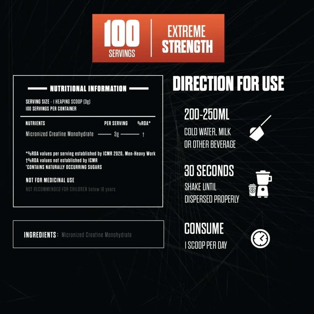 nutritional information and the right direction for use of the mono creatine monohydrate supplement by exaltsupps