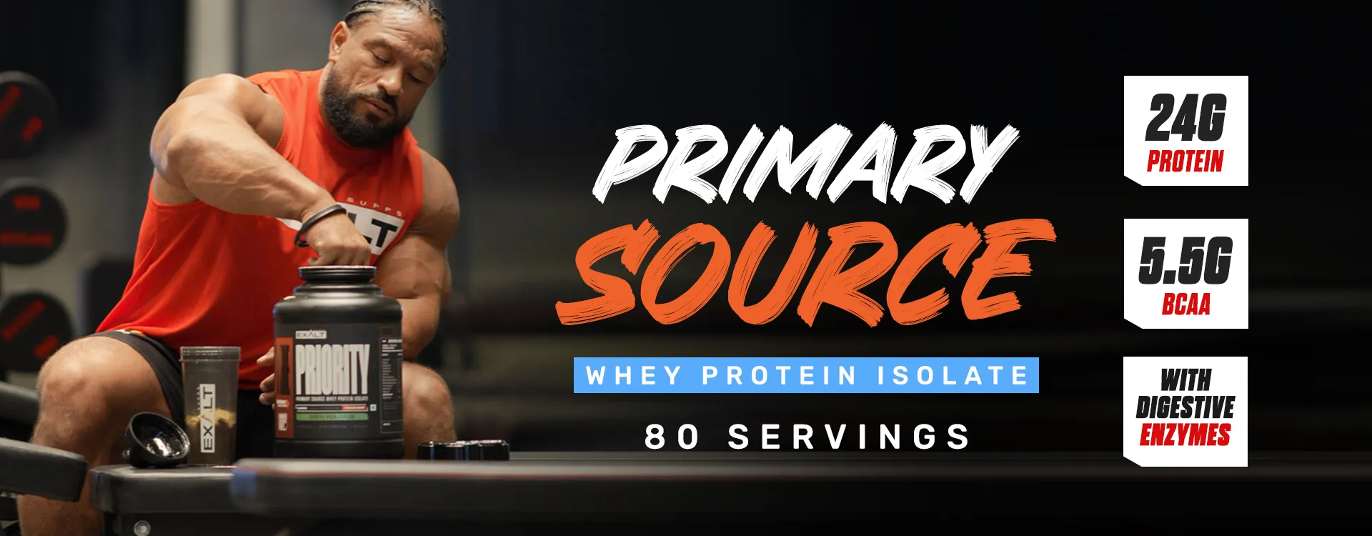 Exalt Supps Whey Protein powder The Priority 80 servings with Digestive Enzymes